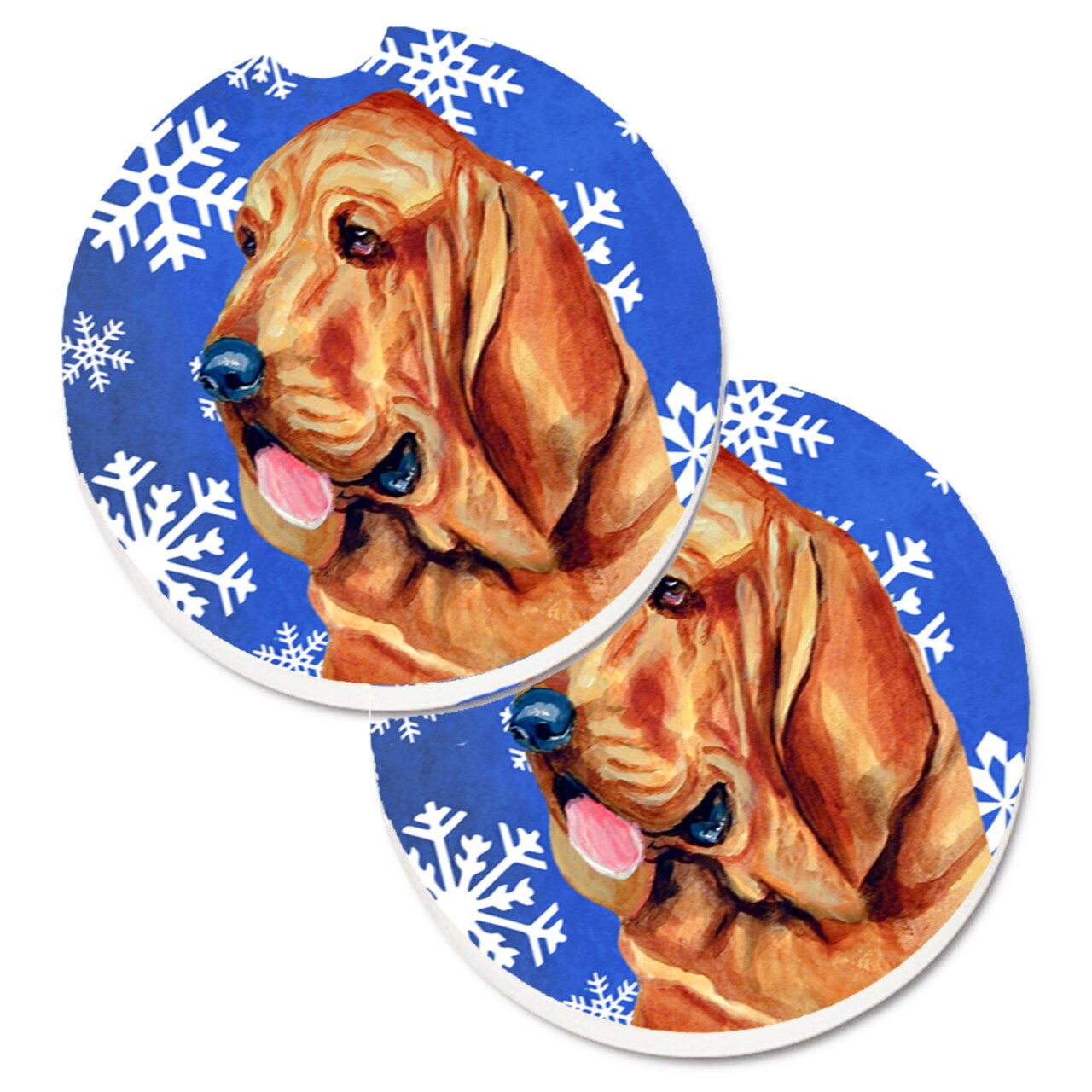 Caroline's Treasures Bloodhound Winter Snowflakes Holiday Set of 2 Cup Holder Car Coasters LH9286CARC, 2.56, Multicolor